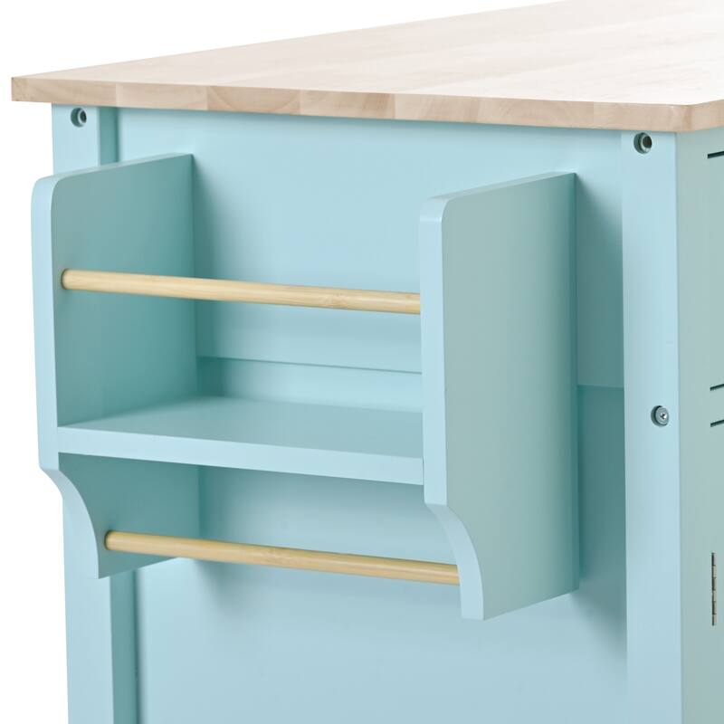 Kitchen Island Cart with Solid Wood Top, 4 Door Cabinet, 2 Drawers, Spice & Towel Rack, Locking Wheels, 54.3" - White