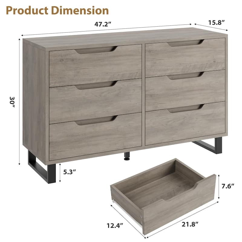6 Drawers Wood Dressers, with Storage, 47.2"