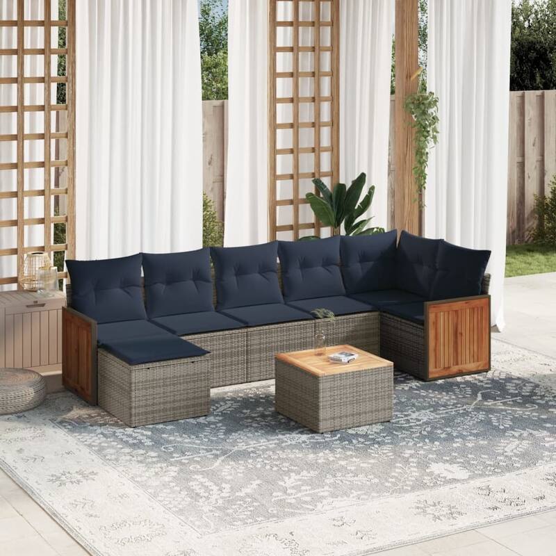 vidaXL 8 Piece Patio Sofa Set with Cushions Gray Poly Rattan - 114.3x27.2x69.3