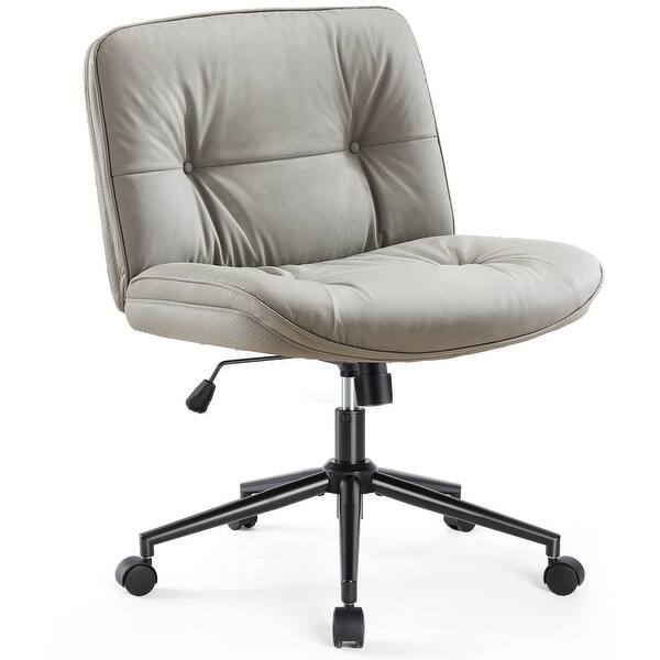 slide 2 of 24, Armless Criss Cross Legged Chair with Wheels, Height Adjustable Makeup Vanity Chair, 360 Swivel Wide Task Chair - N/A khaki