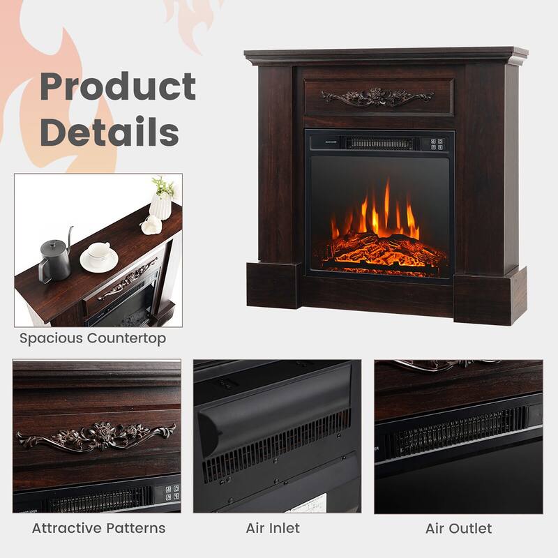 Gymax 32'' Electric Fireplace Mantel TV Stand Space Heater 1400W w/