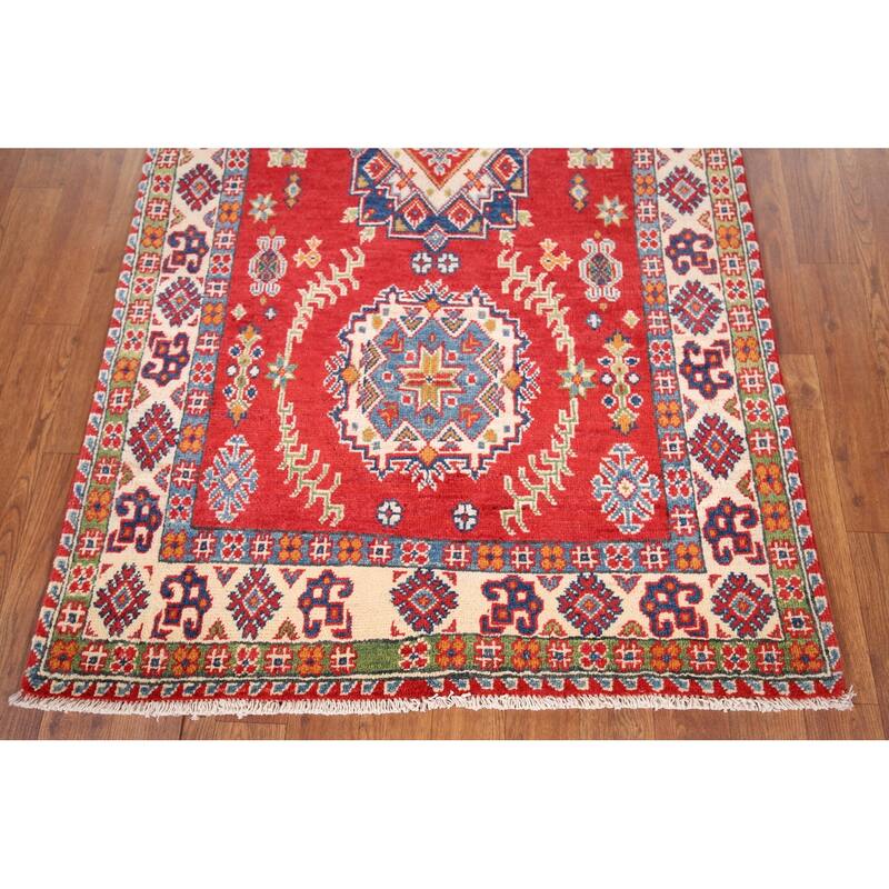 Red Kazak Oriental Accent Rug Handmade Wool Carpet - 3'2" x 5'6"