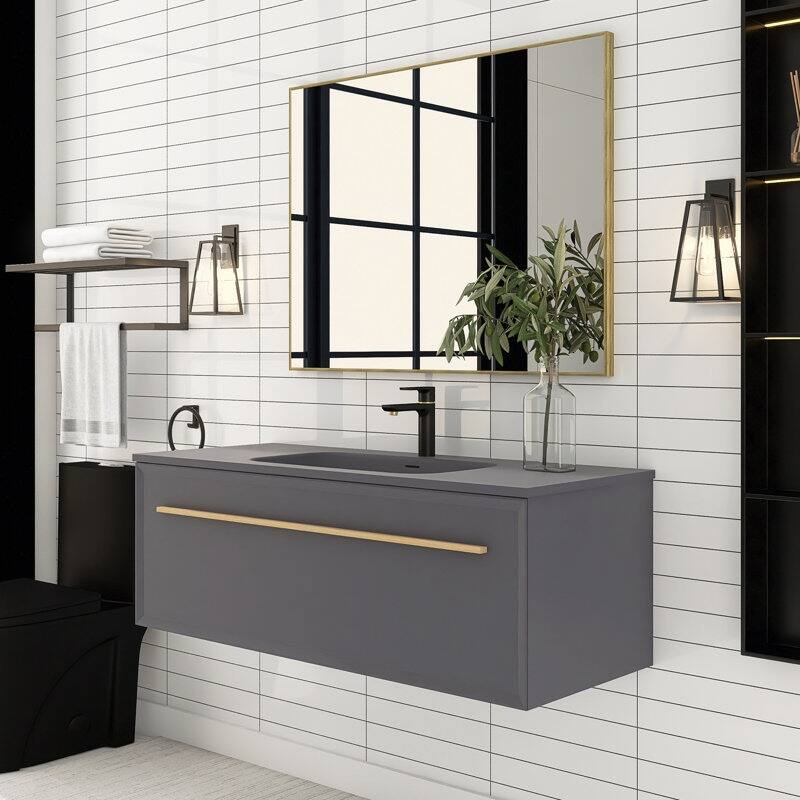 60 inch Plywood Floating Bathroom Vanity Set with Solid Surface Sink - 60" x 18"