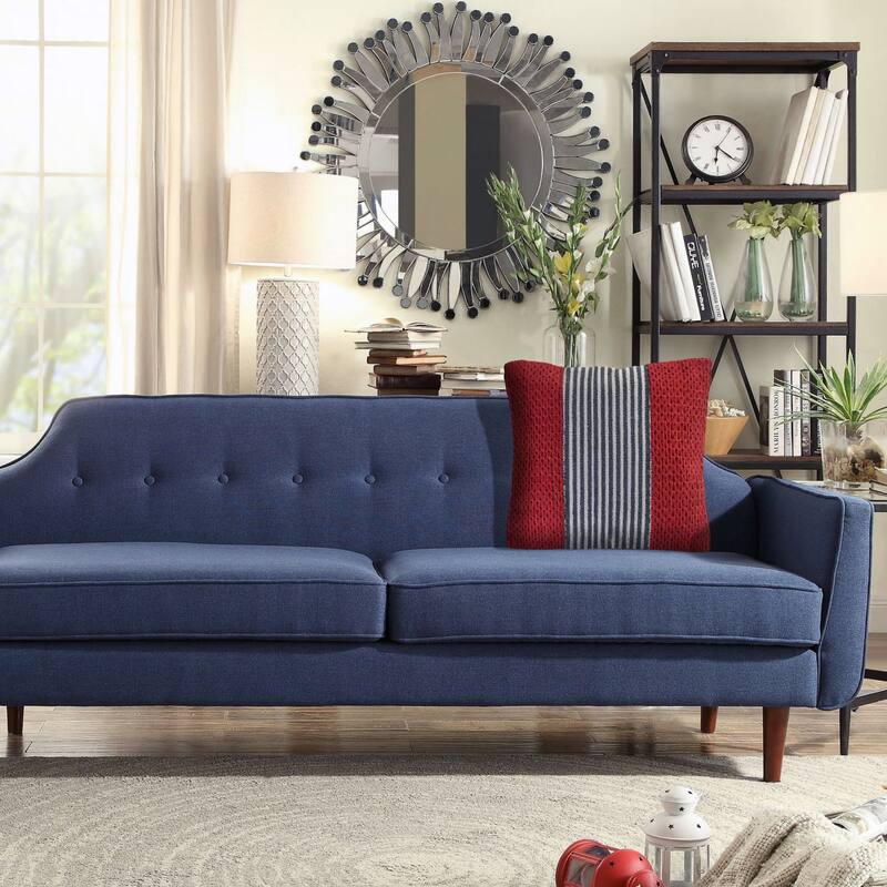 20" Blue and Red Nautical Striped Square Throw Pillow