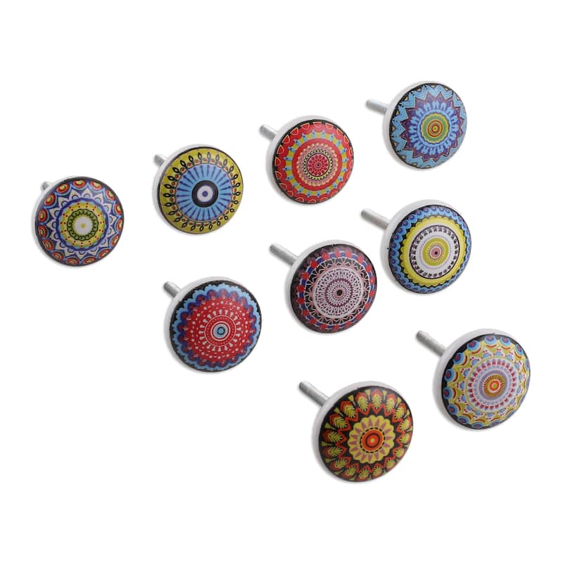 Novica Handmade Moroccan Glory Ceramic Knobs (Set Of 9)