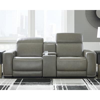 Signature Design by Ashley Correze Gray 3-Piece Power Reclining Sectional Loveseat with Console - 88.5"W x 41"D x 33.25"H