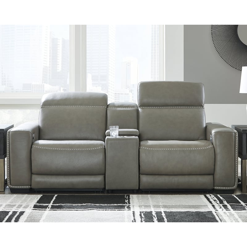 Signature Design by Ashley Correze Gray 3-Piece Power Reclining Sectional Loveseat with Console - 88.5"W x 41"D x 33.25"H
