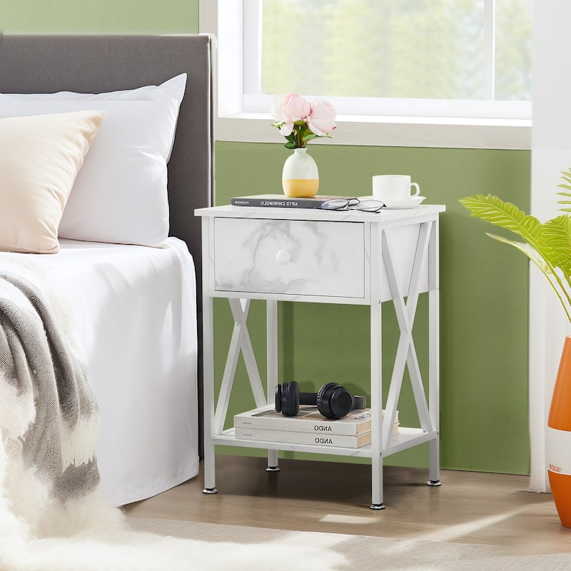 VECELO Modern Nightstand 1-Drawer with Storage Shelf, End Table/Side Table - White