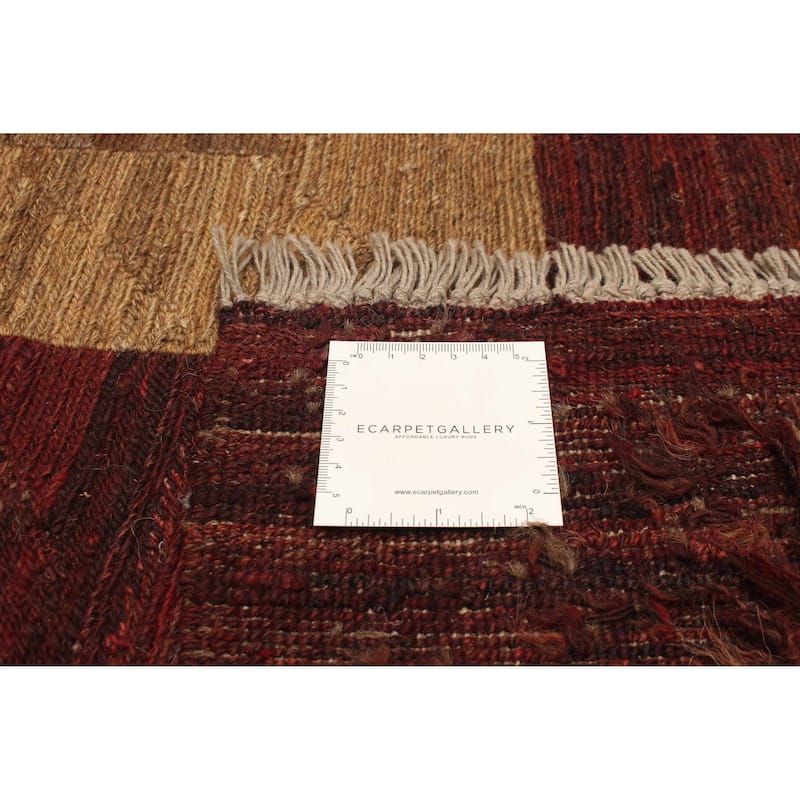 ECARPETGALLERY Flat-Weave Natural Burgundy Wool Tapestry Kilim - 4'10 x 6'7