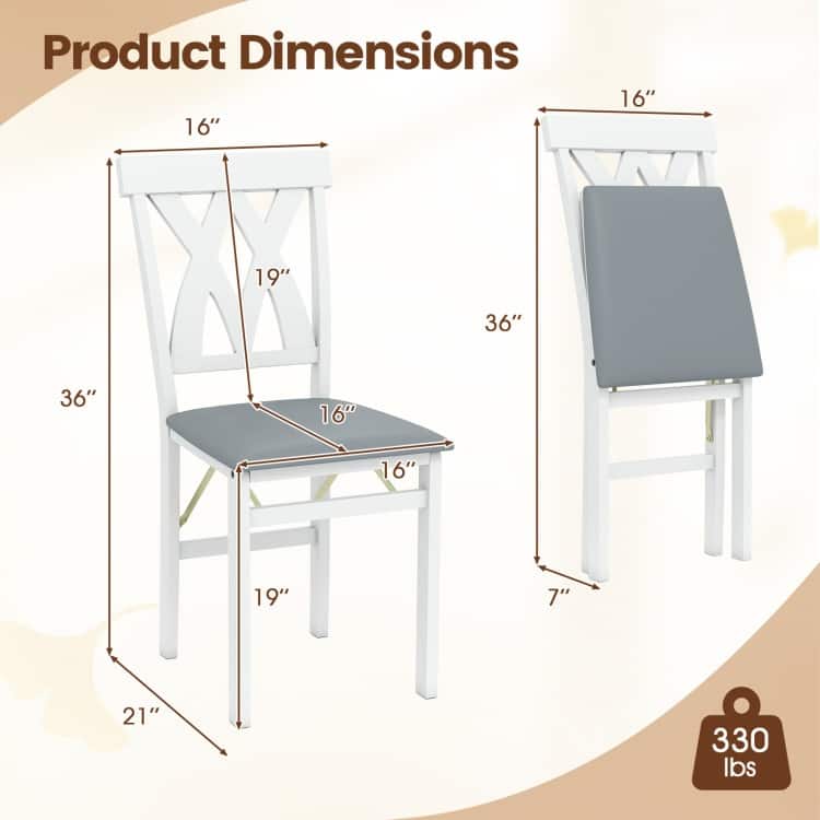 Set of 2 Folding Wooden Dining Chairs with PVC Leather Seat X-Back - 16" x 21" x 36"