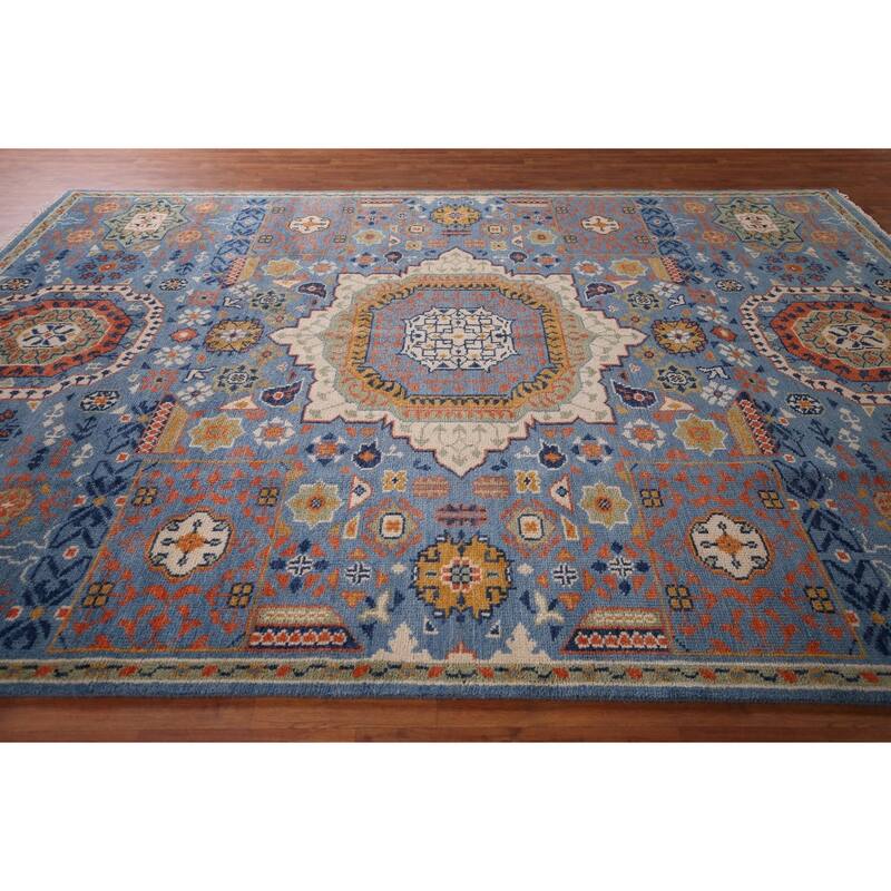 Geometric Khotan Indian Area Rug Handmade Wool Carpet - 8'9"x 11'8"