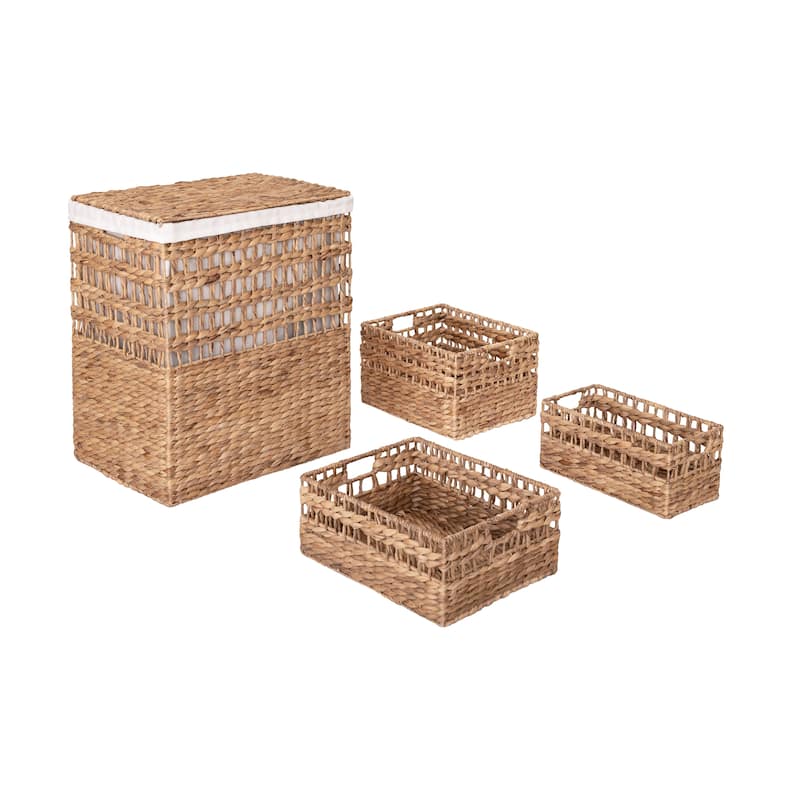 Seville Classics 4-Piece Sustainable Water Hyacinth Laundry Hamper and Basket Set