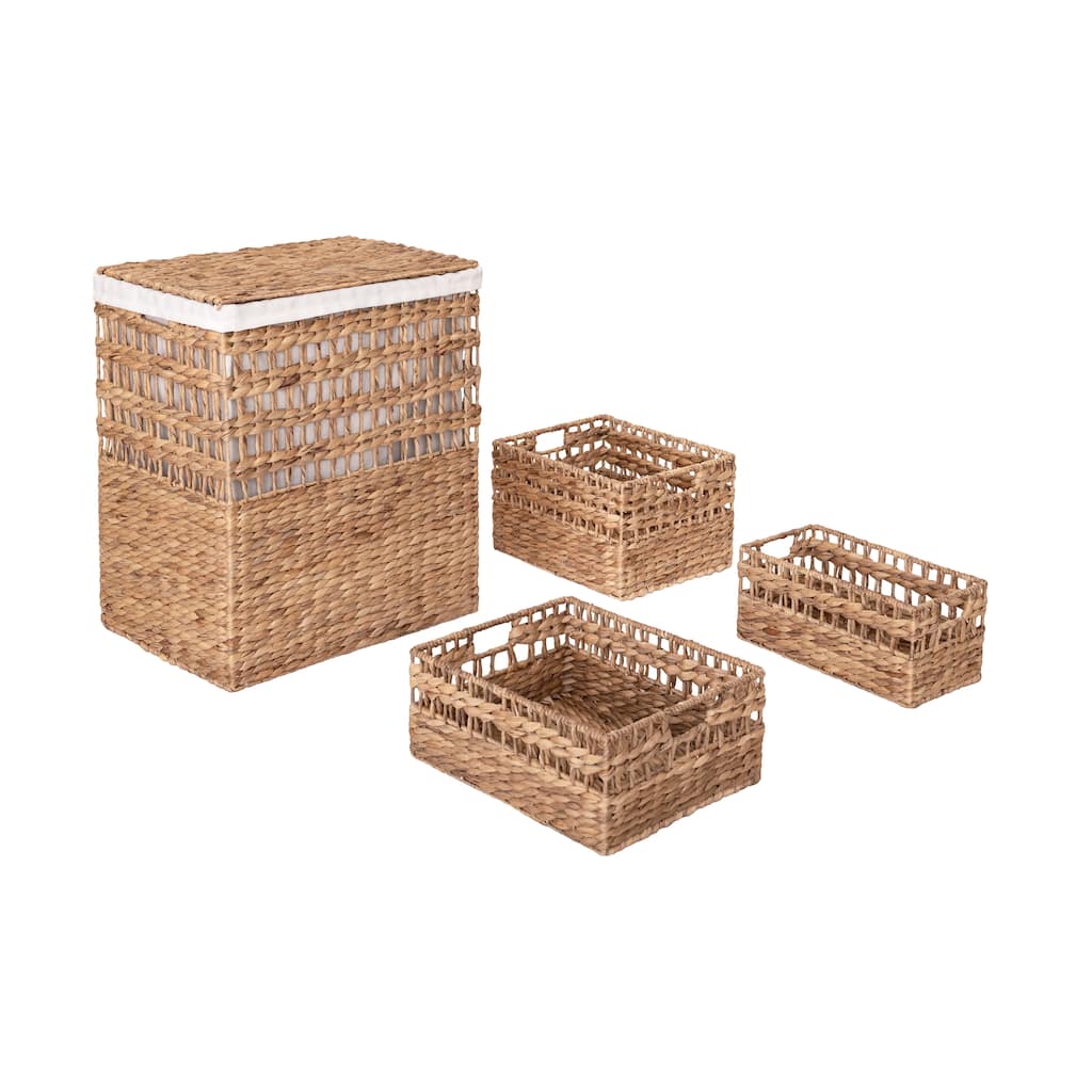 Seville Classics 4-Piece Sustainable Water Hyacinth Laundry Hamper and Basket Set