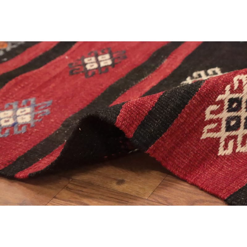 Hand Woven Oriental 100% Wool Carpet Southwestern Tribal Red Kilim Area Rug - 11' 0'' X 7' 0''
