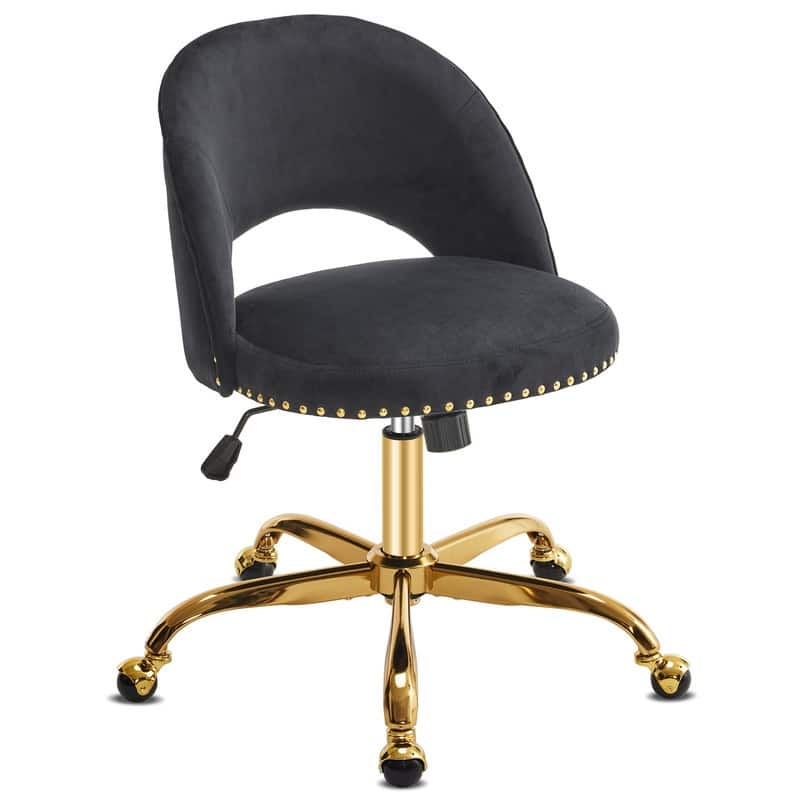 Office Chair Velvet Desk Chair Swivel Armchair Cute Modern Fabric Home Office Desk Chairs with Wheels - Black