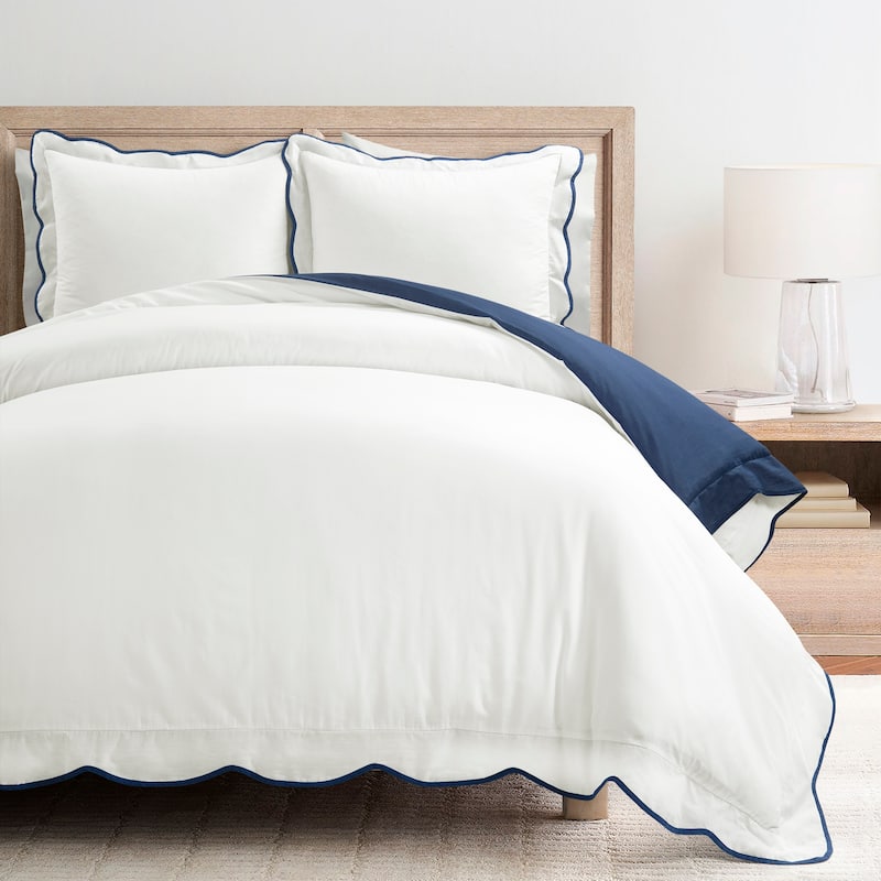 Lush Decor Coastal Chic Scallop Edge Duvet 3 Piece Set - Navy - Full - Queen