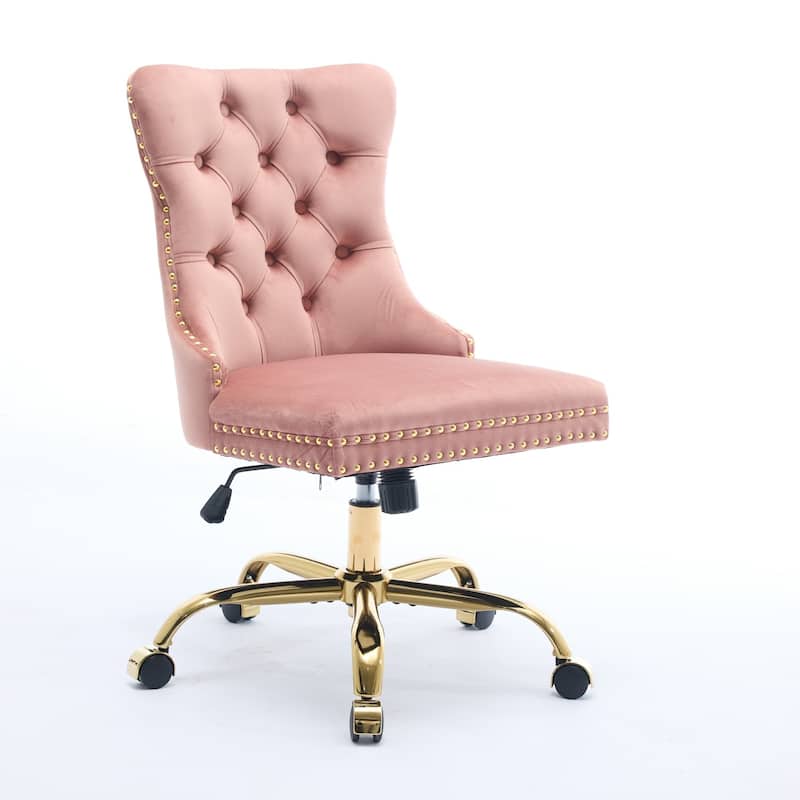 Modern Velvet Swivel Height-adjustable Office Chair with Tufted Back