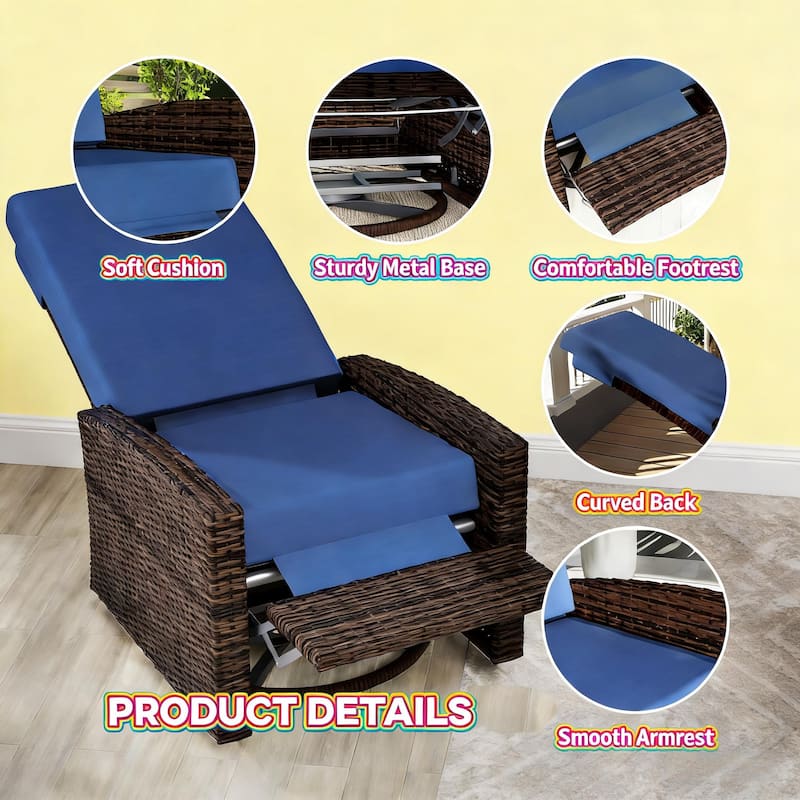 GDFStudio - Adrian Outdoor Swivel Recliner Chair Built for Full-Body Relaxation - Swivel Recliner Chair