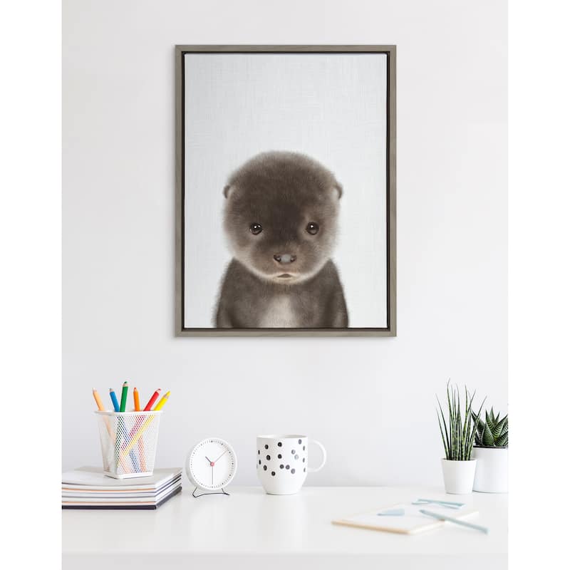 Kate and Laurel Sylvie Baby Otter Color Framed Canvas by Simon Te