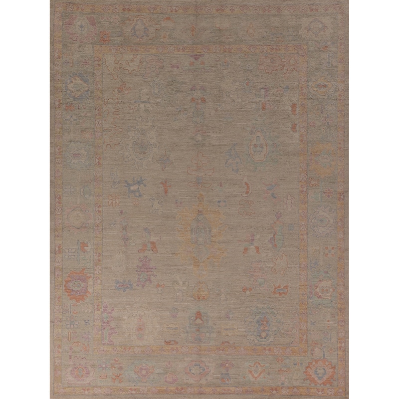 Vegetable Dye Oushak Area Rug Handmade Beige Turkish Wool Carpet - 8'2" x 9'11"