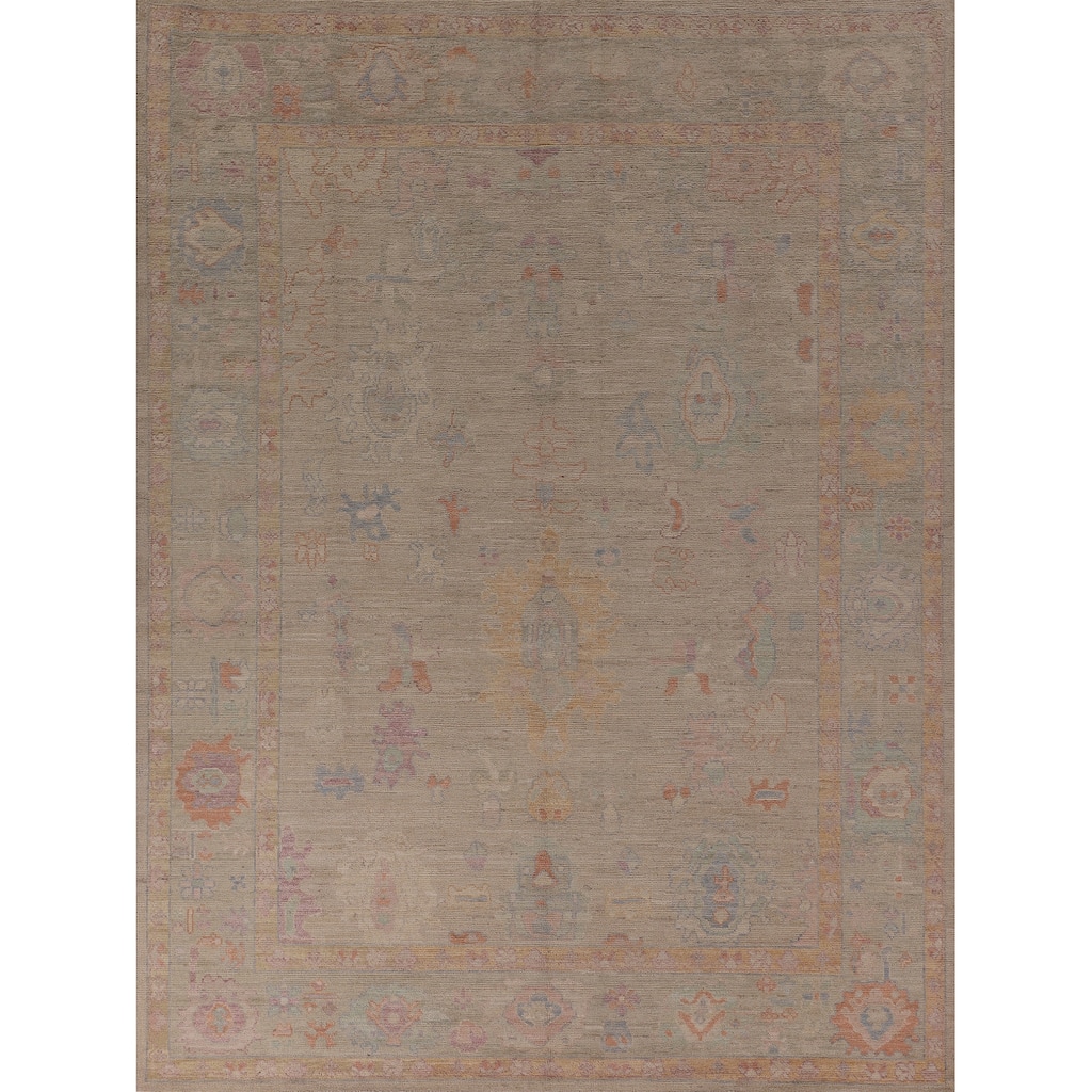 Vegetable Dye Oushak Area Rug Handmade Beige Turkish Wool Carpet - 8'2" x 9'11"