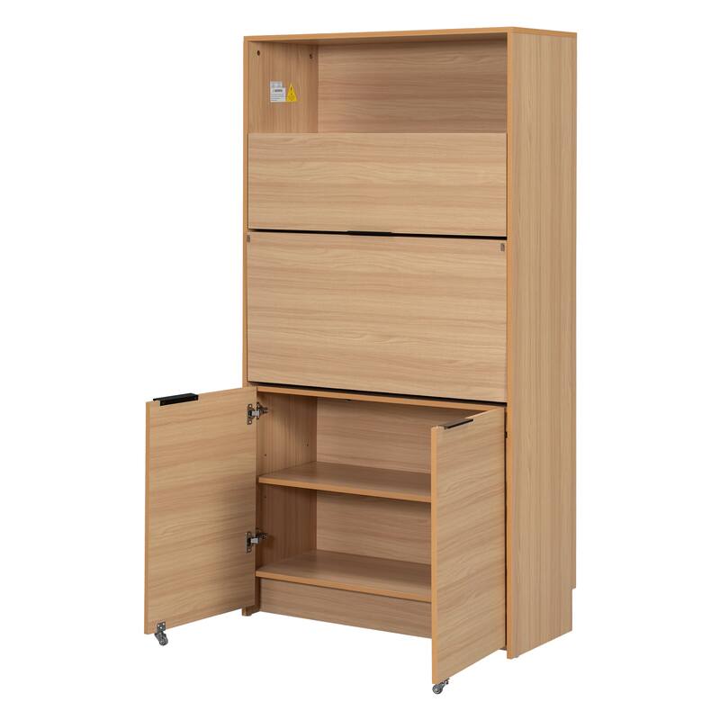 Compact Kitchen Pantry Storage Cabinet, 69" H Buffet Sideboard Server Table with Drop-Down Workstation & Power Outlet