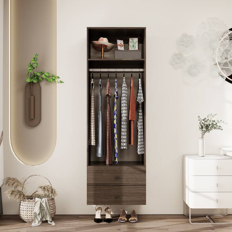 Modular Closet System Organizer with Hanging Rod and Adjustable Shelves, Wall-Mounted Walk in Closet Organizer with Drawers - Dark Grey-A11
