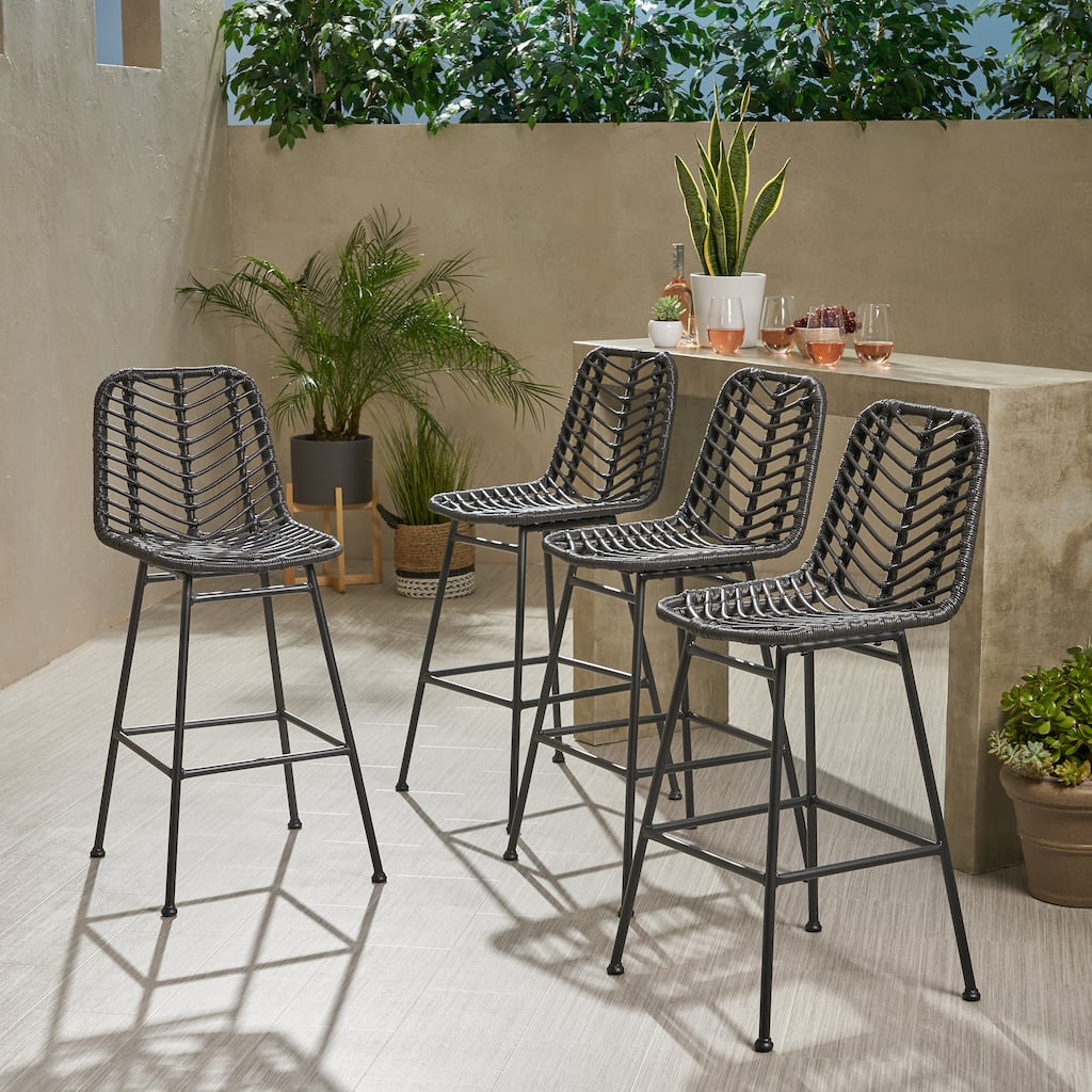 Sawtelle Outdoor Wicker Barstools (Set of 4) by Christopher Knight Home
