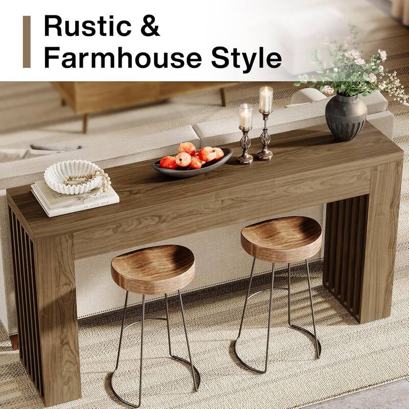 59" Rustic Brown Farmhouse Console Table with Vertical Slat Legs, Entryway Sofa Table for Hallway or Living Room