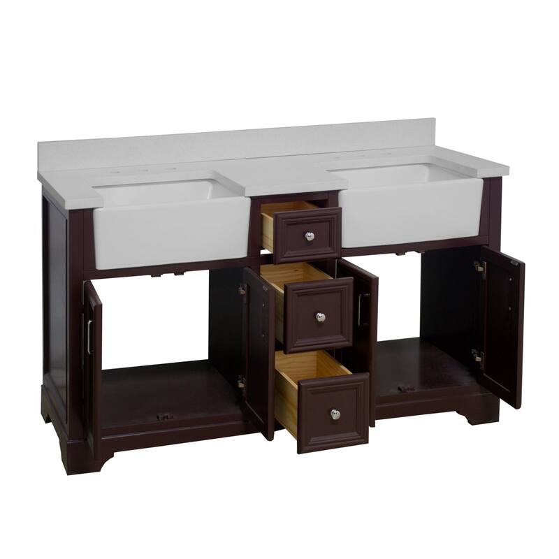KitchenBathCollection Zelda 60" Double Farmhouse Vanity with Quartz Top