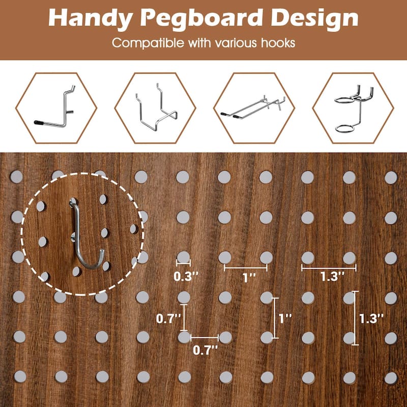 Costway 4/6 Panel Pegboard Display with 360° Metal Hinges Solid Wood
