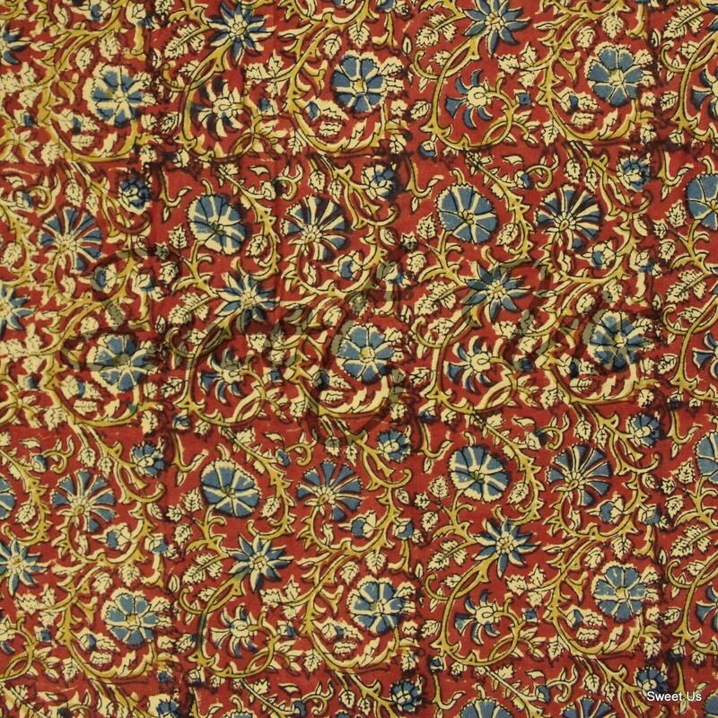 Block Print Cotton Vegetable Dye Antique Floral Tablecloth Rectangle