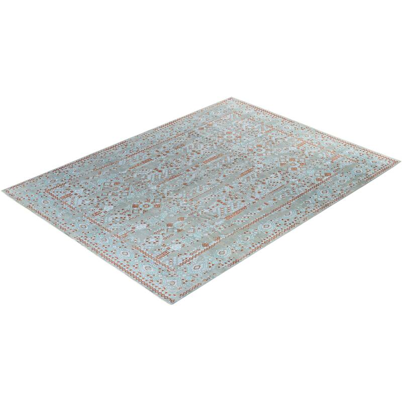 Ikat One-of-a-Kind Hand-Knotted Area Rug - Gray, 8' 10" x 11' 10" - 8' 10" x 11' 10"