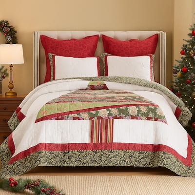 Kini 2pc Twin Quilt Set, Patchwork Christmas Theme, Cotton, Microfiber