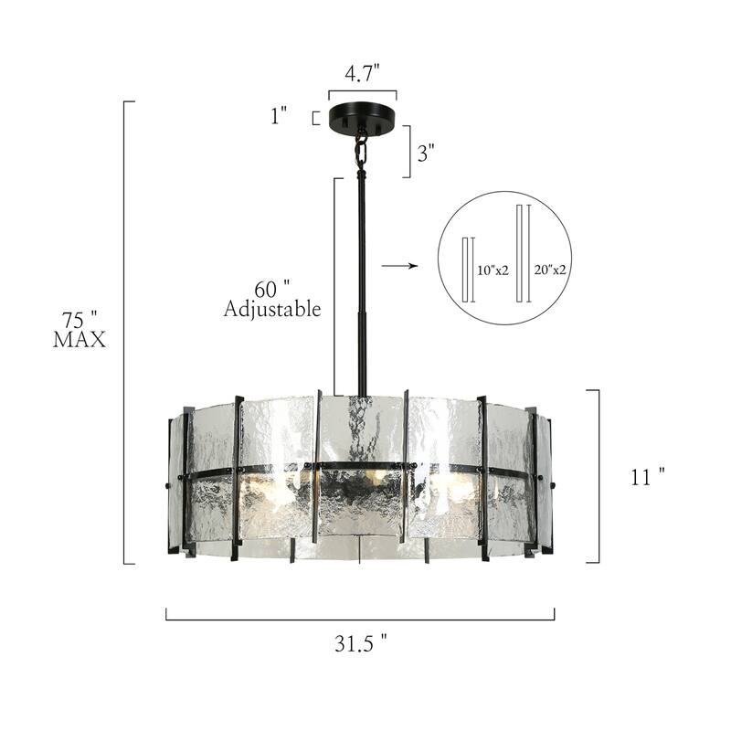 Modern 8-Light Drum Chandelier with Textured Glass Shade For Living Dining Room Foyer - Gray - Dia. 31.5" x H 11"