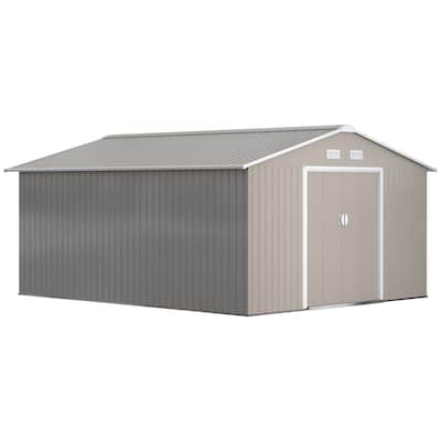 Outsunny 11' x 12.6' Outdoor Storage Shed Organizer, Garden Tool house with Floor Foundation, 4 Vents and 2 Easy Sliding Doors