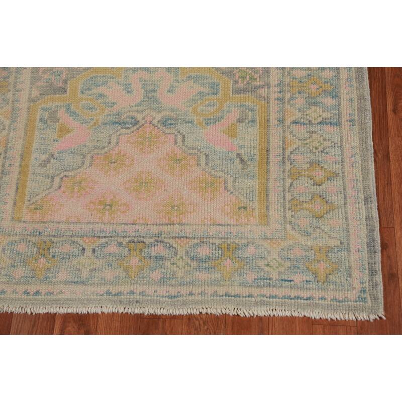 Hand Knotted Oriental 100% Wool Carpet Transitional Geometric Greys & Charcoal Oushak Runner Rug - 12' 1'' X 3' 1''