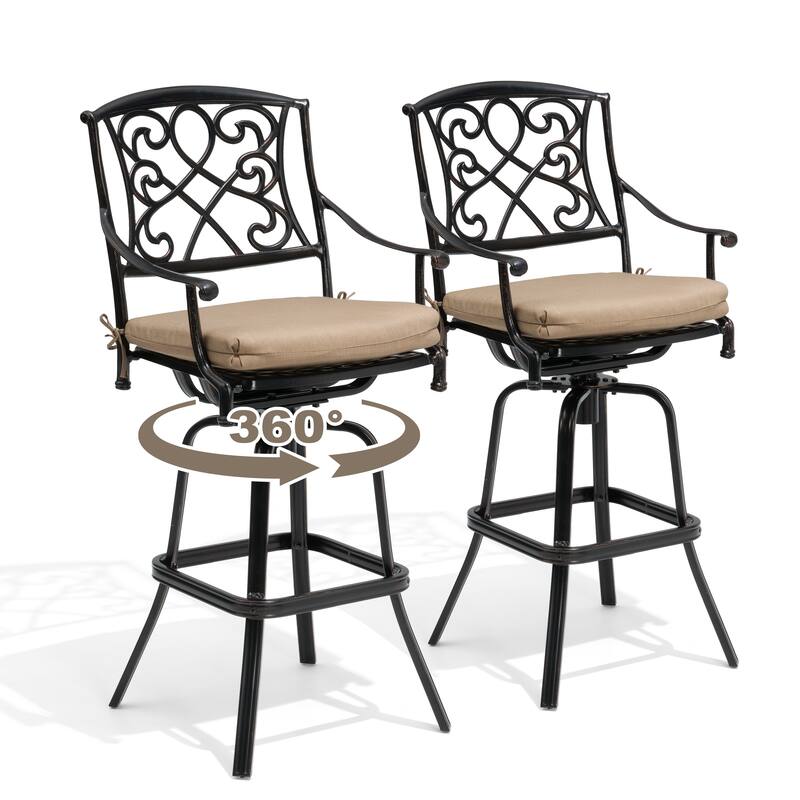 Outdoor Patio Aluminum Swivel Bar Stool with Sunbrella Cushion
