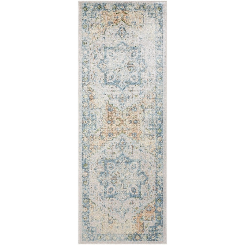 Livabliss Traditional Lillian Medallion Washable Area Rug - 2'7" x 7'3" - Dark Blue/Brown