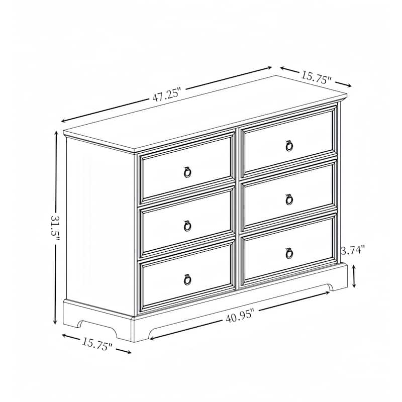 Bedroom Double Dresser, Multi-functiona Wood Storage Cabinet, Accent Cabinet with 6 Storage Drawers and Metal Handles
