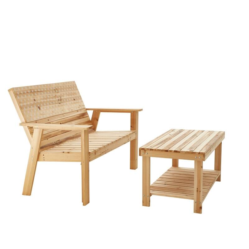 Patio Festival 2-Piece Outdoor Wood Loveseat Conversation Set