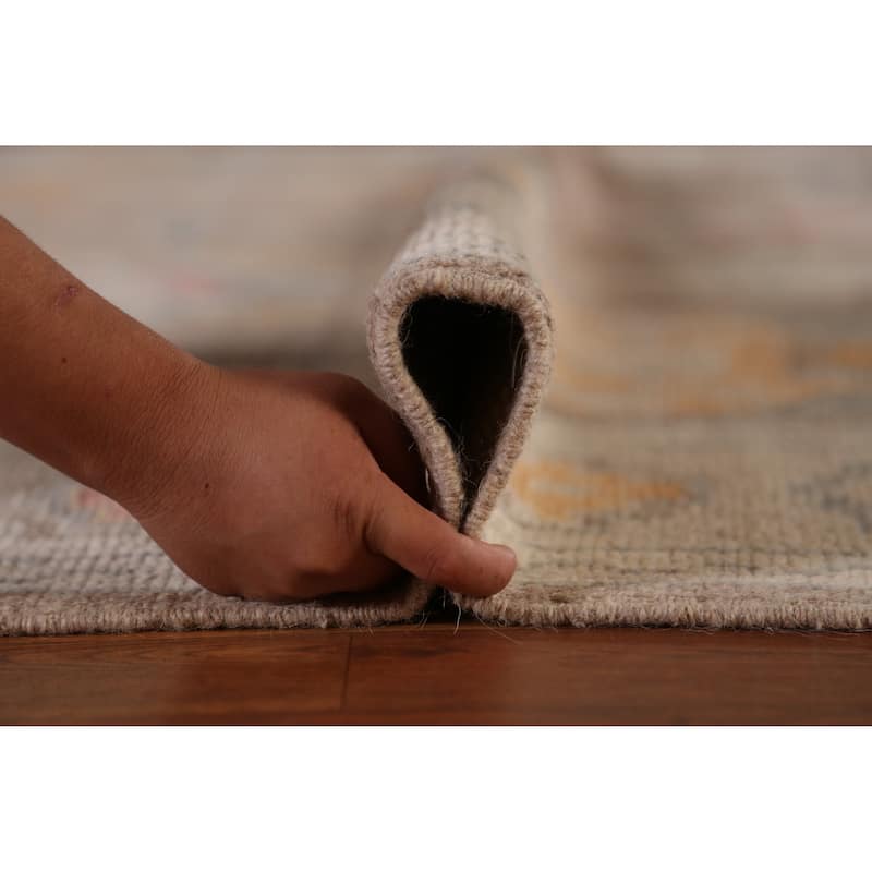 Hand Knotted Oriental 100% Wool Carpet Transitional Geometric Brown Oushak Area Rug - 12' 6'' X 8' 11''