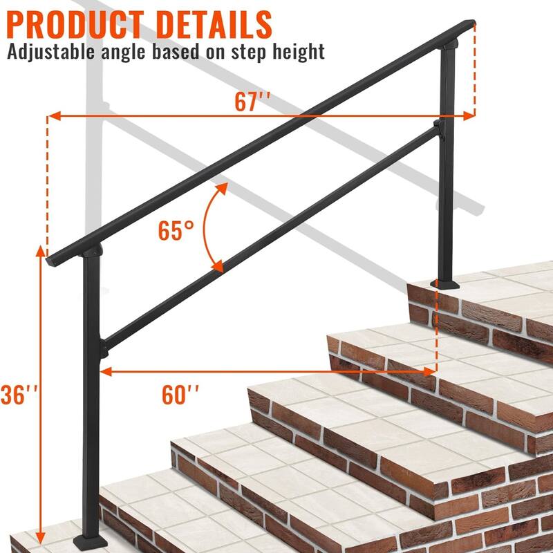 Outdoor Handrail for Steps, Wrought Iron Aluminum Handrails, Black Handrail Stair with Screw Kit