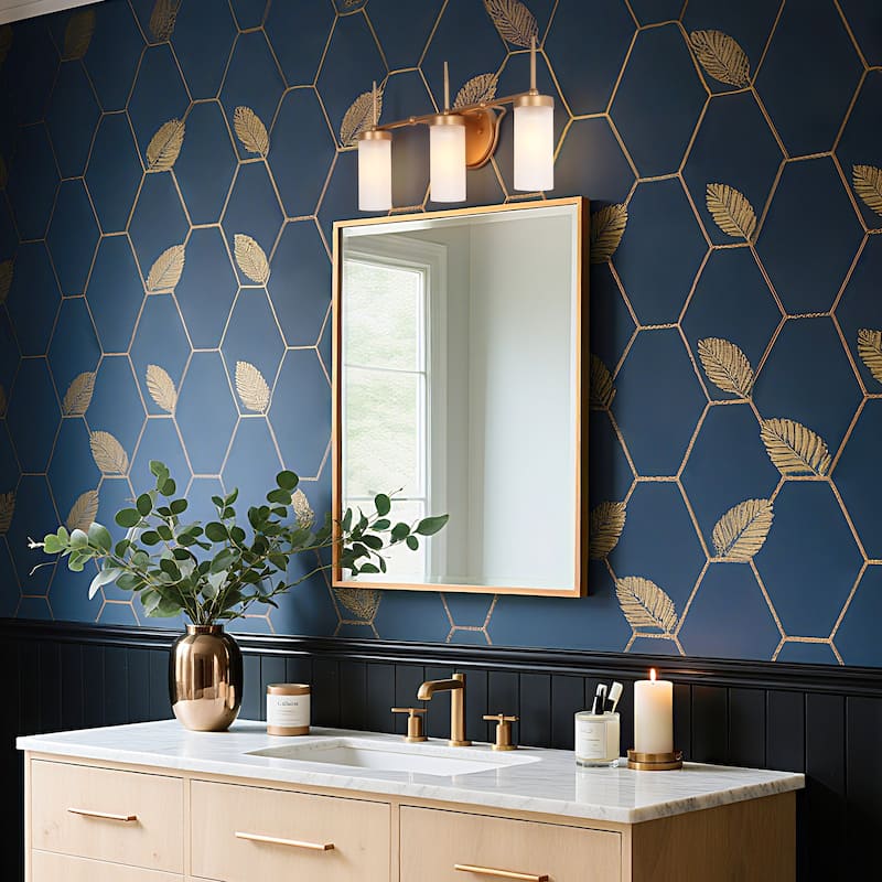 Modern Gold 3-Light Linear Bathroom Vanity Lights Frosted Glass Wall Sconces - 22" L x 5" W x 11" H