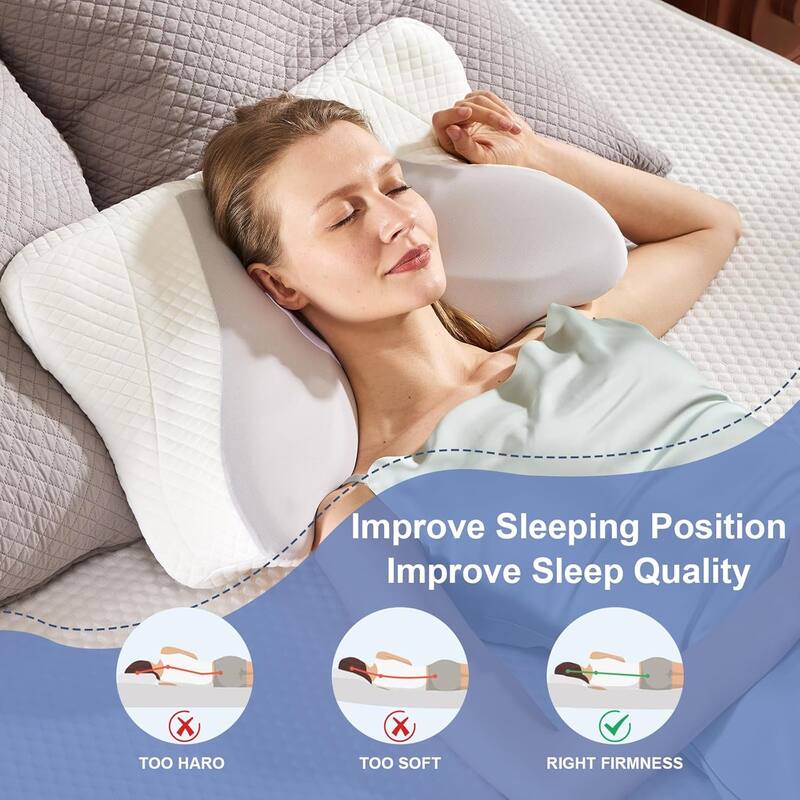 Pillow for Neck Support, Contour Memory Foampillow Shoulder Support Pain Relief for Side Back Stomach Sleepers with Pillowcase