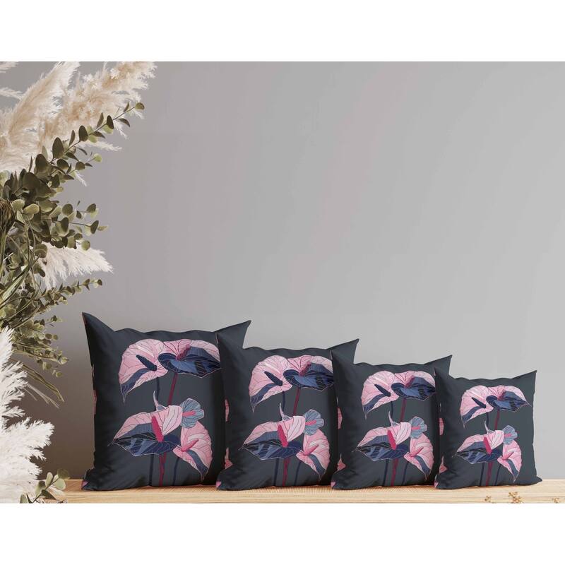 Anthurium Bloom Indoor/Outdoor Reversible Throw Pillow Gray and Blue