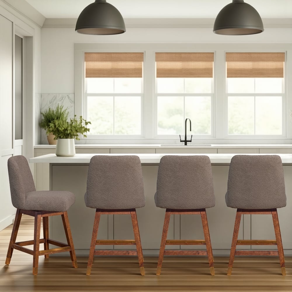 Amalie Upholstered Bar Stool, Swivel Counter Height Stool with Solid Wood Frame