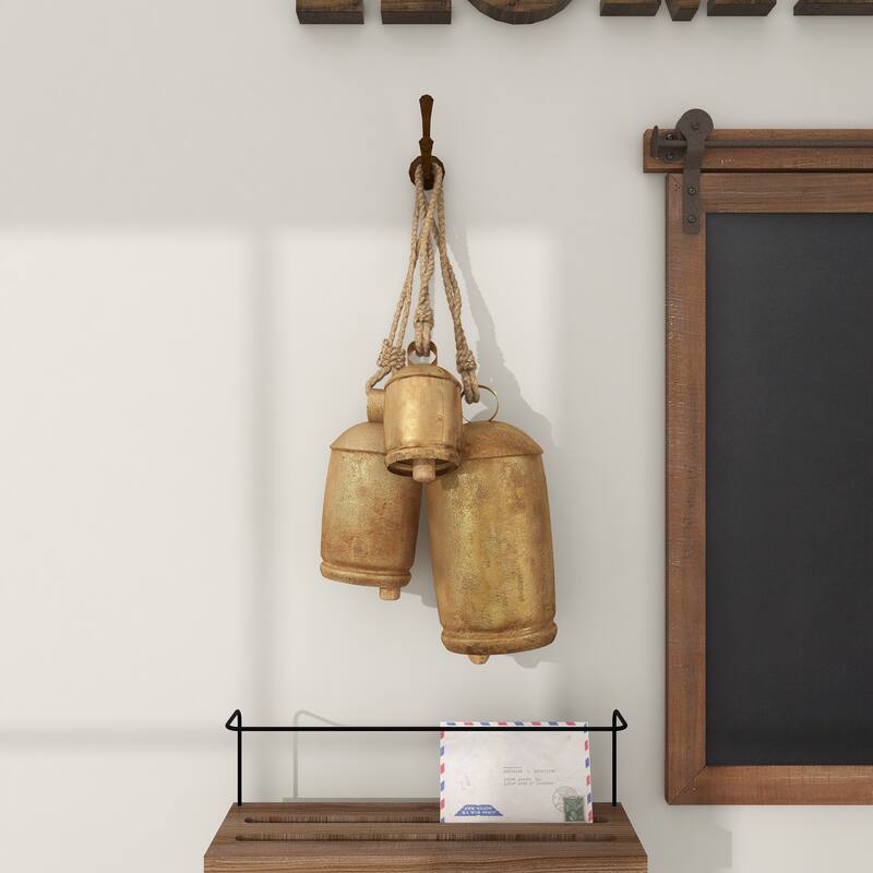 Metal Tibetan Inspired Decorative Cow Bells with Jute Hanging Rope - Set of 3 - Roche River Decor