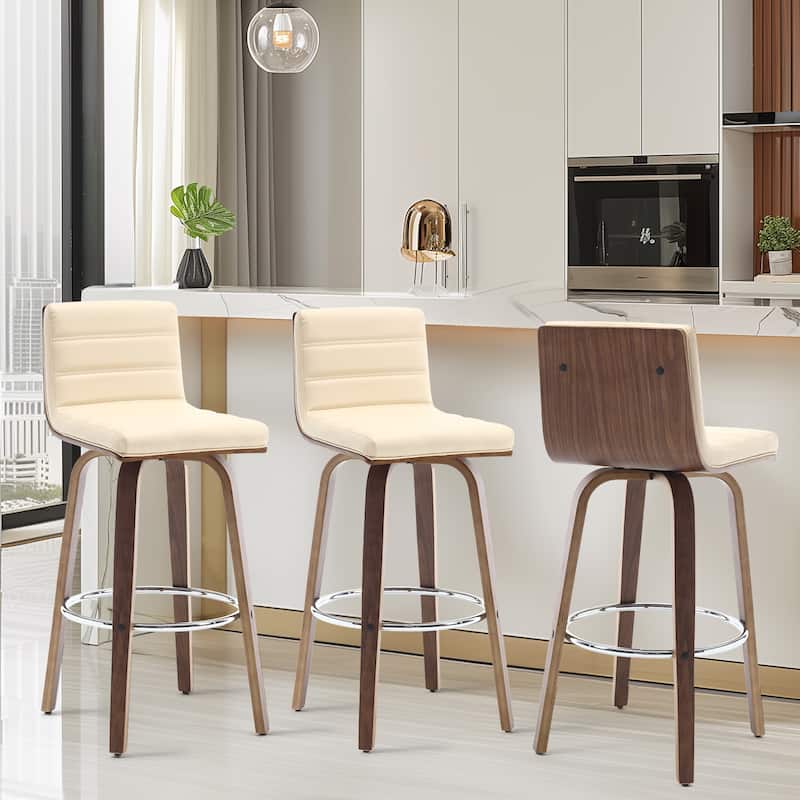 26"/29" Faux Leather Swivel Bar/Counter Stools, Set of 2/3 - Set of 3 - Cream - Bar Height