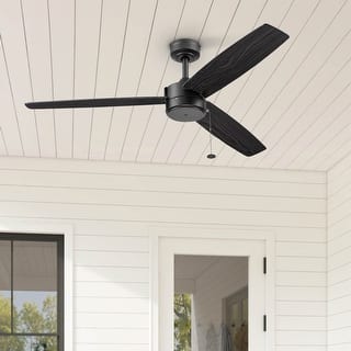 52" Prominence Home Journal Matte Black Contemporary Indoor/Outdoor Ceiling Fan with No Light, Pull Chain